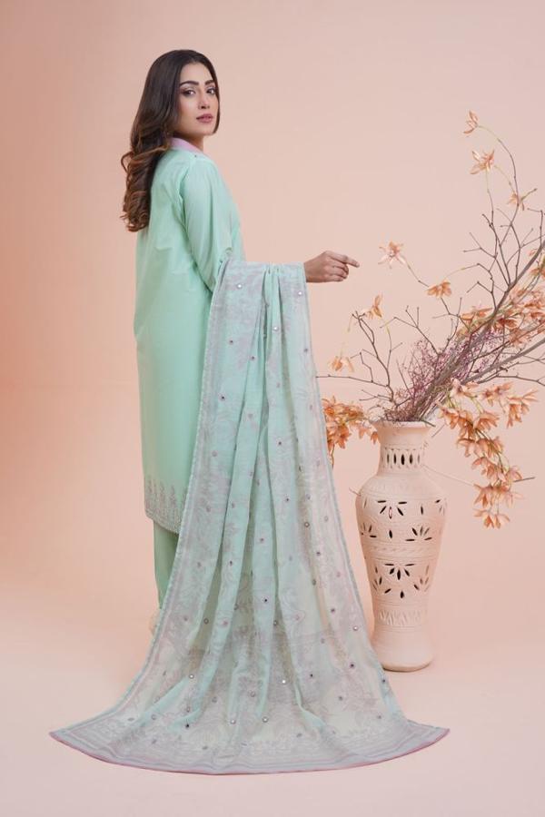 Aqua Embroidered Lawn Three Piece