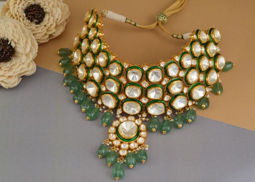 Green Kundan Drop Necklace