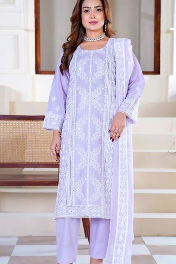 Lavender Chikankari Three Piece 2