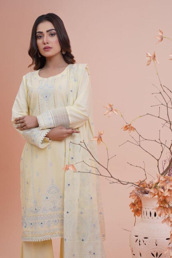 Lemon Embroidered Three Piece
