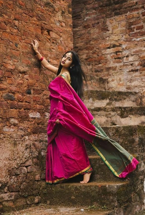 Magenta Jamdani with Green Border