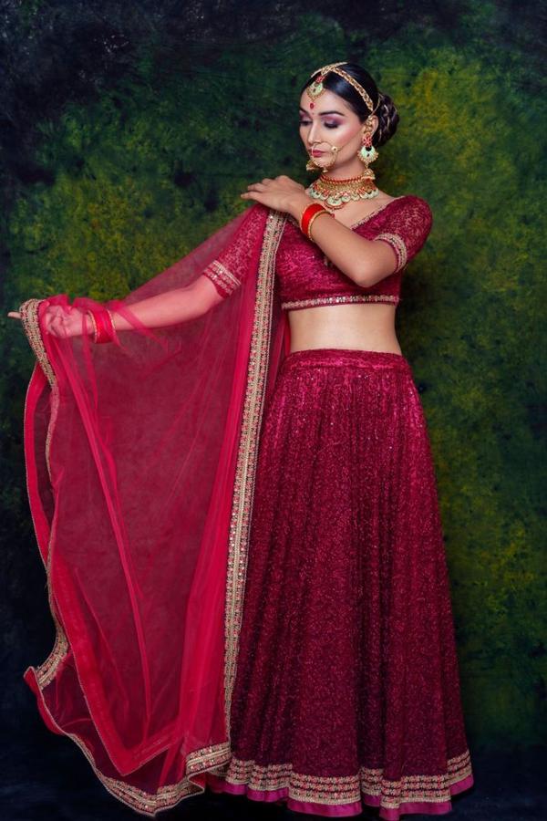 Maroon Net Lehenga