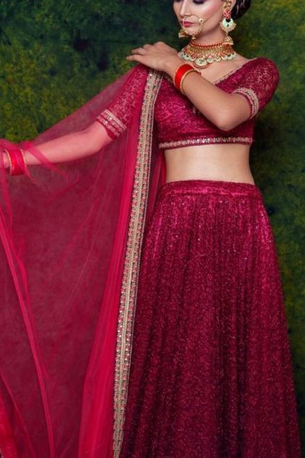 Maroon Net Lehenga 2
