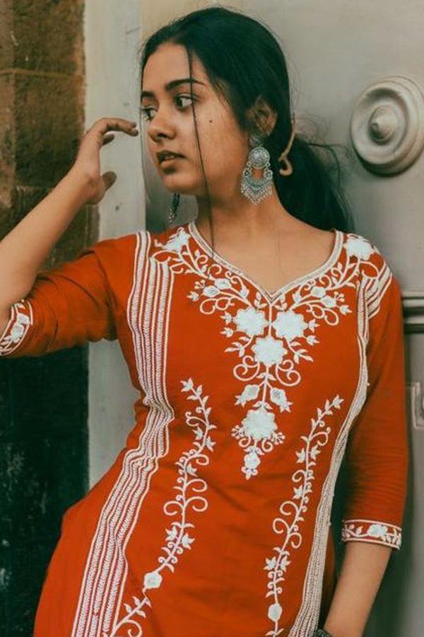 Orange Embroidered Kurti 2