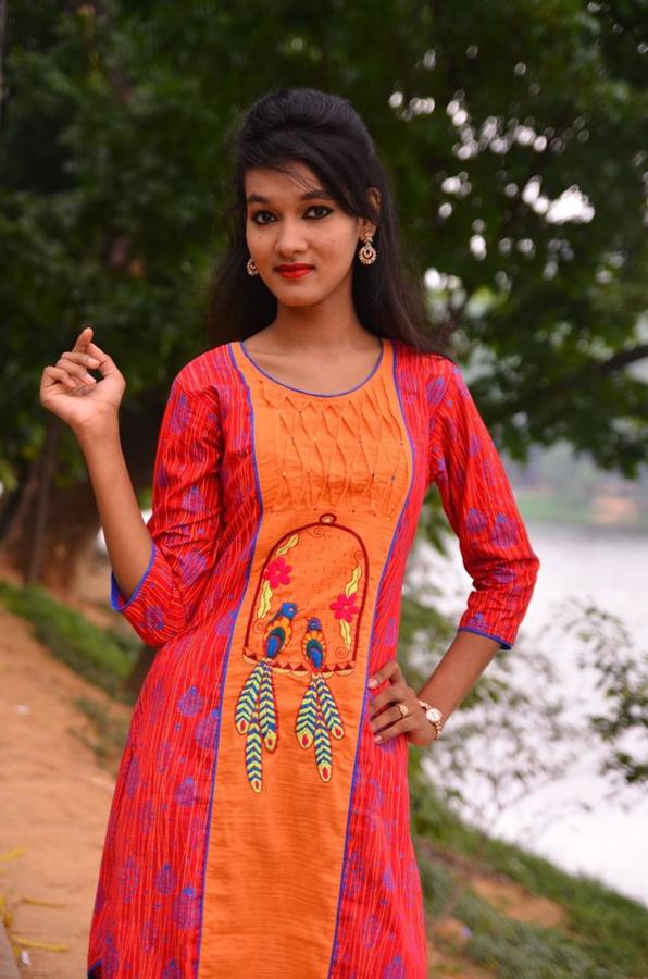 Red Orange Printed A-Line Kurti