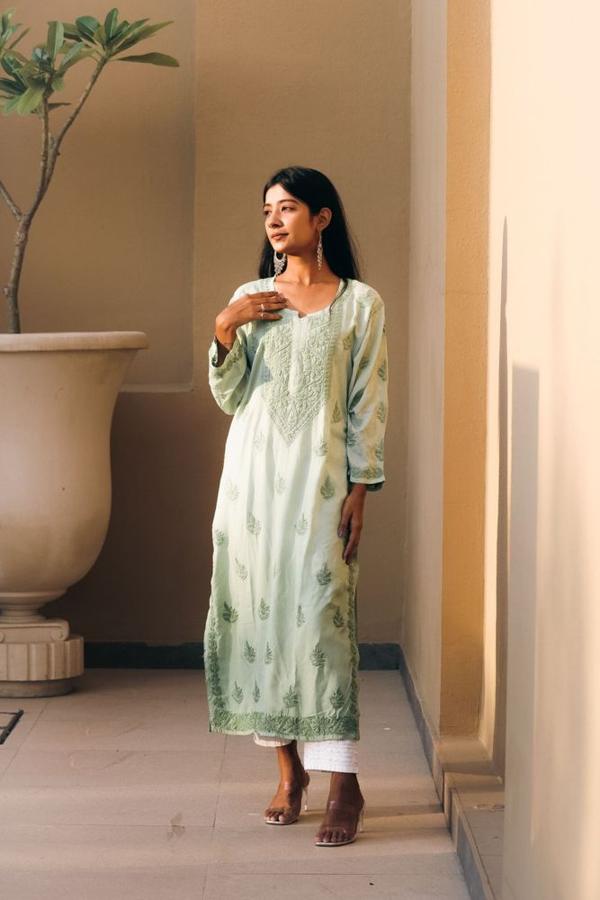 Sage Green Chikankari Kurti