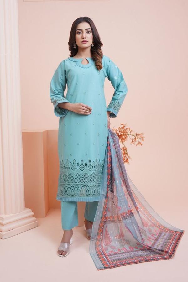Sky Blue Embroidered Lawn Three Piece