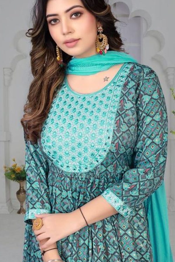 Teal Printed Anarkali Set 2